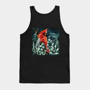 Snowy Cardinal Negative Watercolor Painting Tank Top